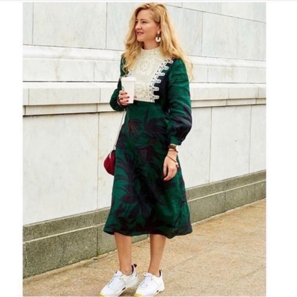 ZARA Blogger Fave Linen Palm Leaf Crochet Accent Midi Dress - Picture 2 of 10